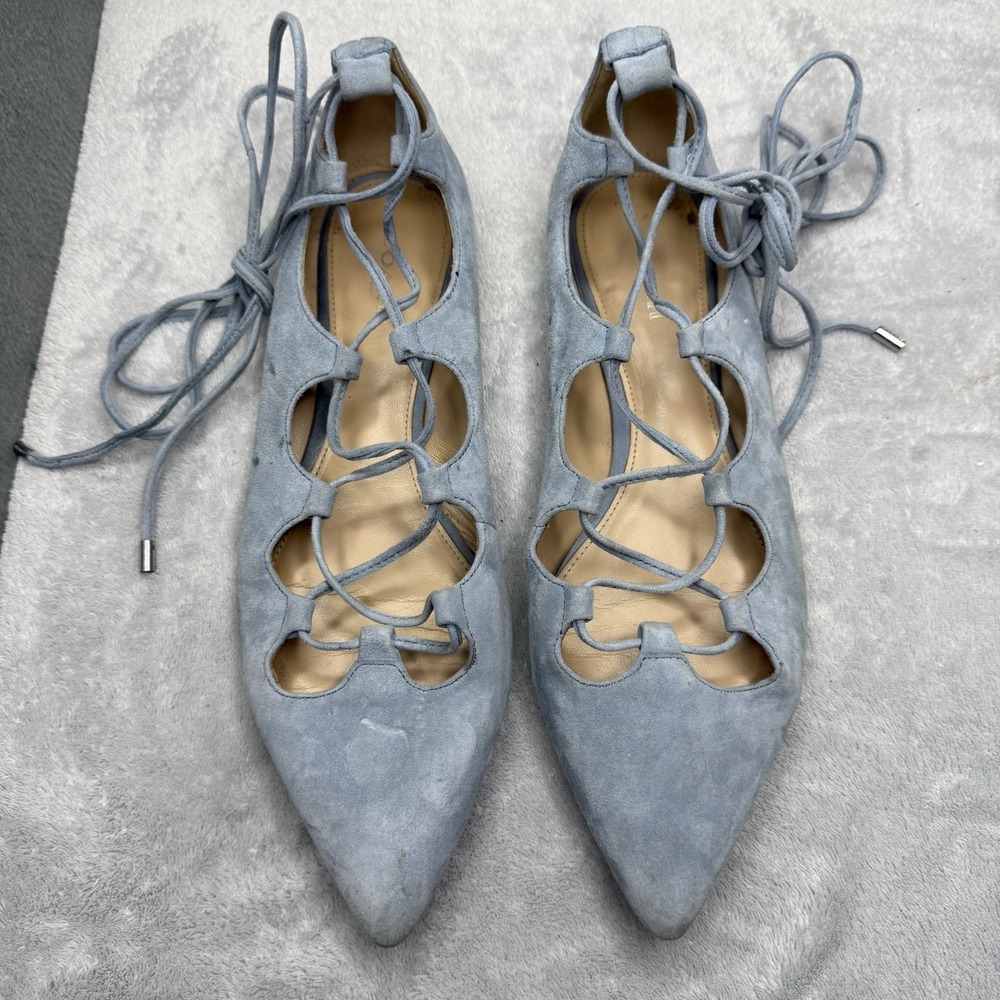 Coach Justine Womens 8.5 B Blue Suede Lace Up Ghillie Pointed Toe Flats